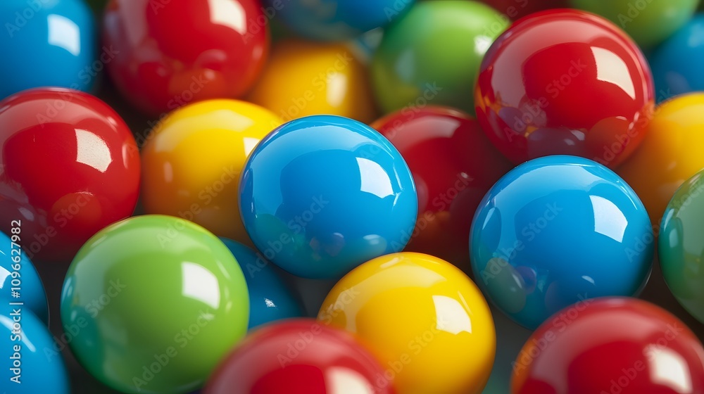 Bright plastic pellets in shades of red, blue, green, and yellow, captured in a close-up view that showcases their smooth, glossy surfaces and the rich, saturated colors.
