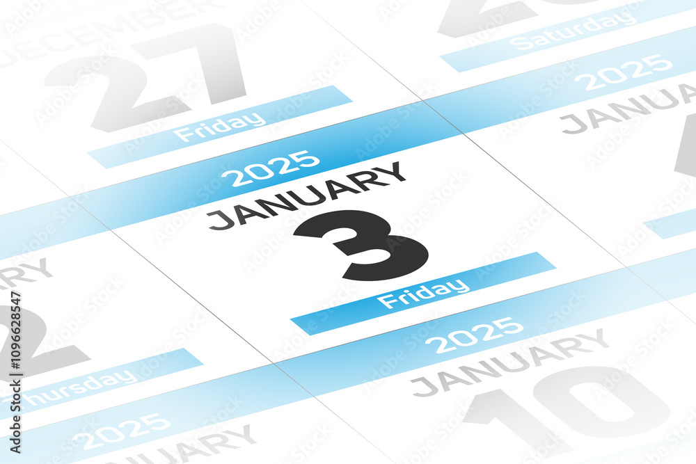 Fototapeta premium 3 January 2025 year date calendar day illustration