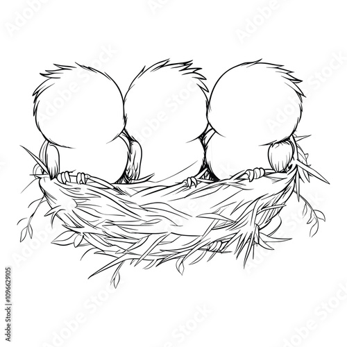 Sketch of Three Bird Eggs in a Nest