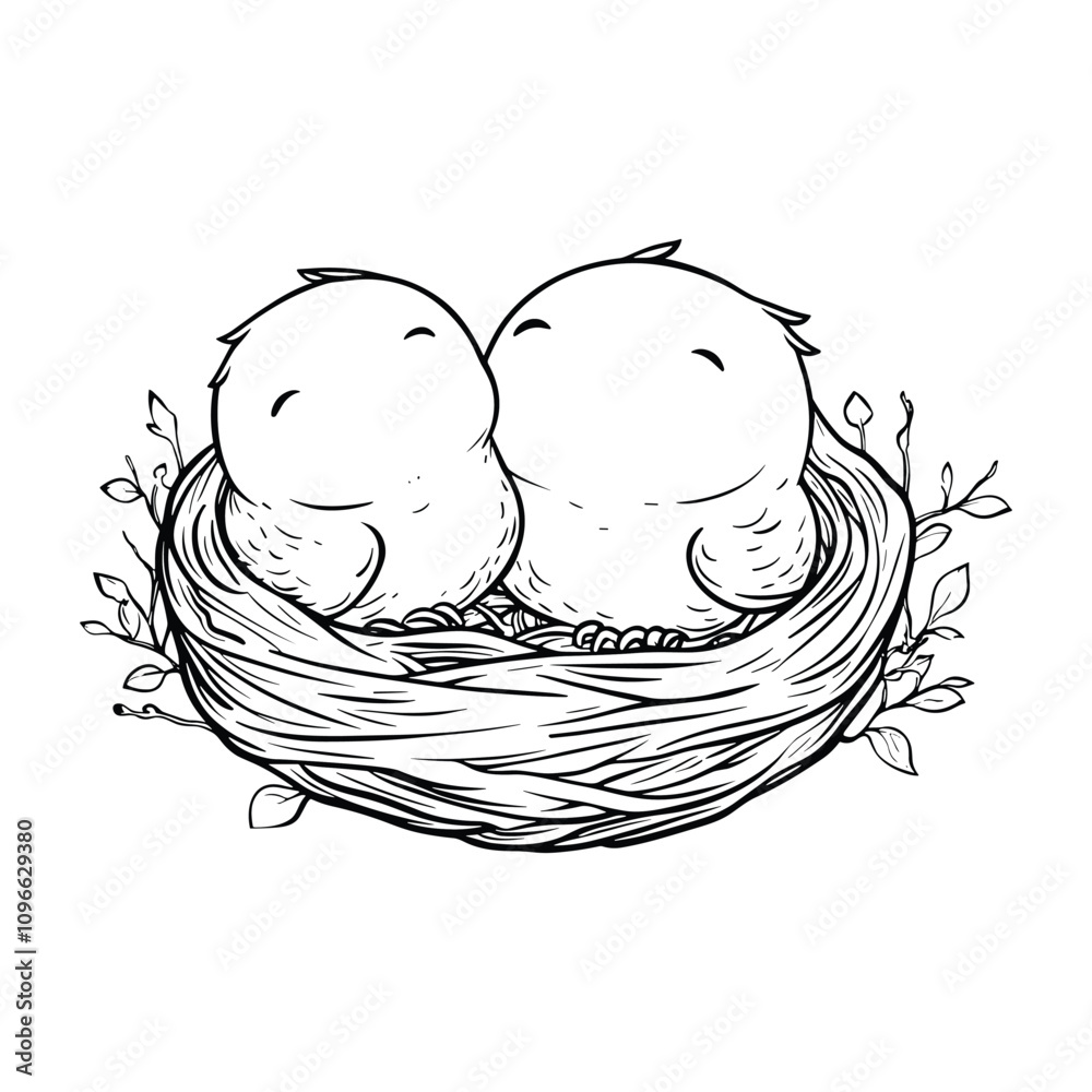 Detailed Sketch of a Bird Nest with Eggs Detailed Sketch of a Bird Nest with Eggs