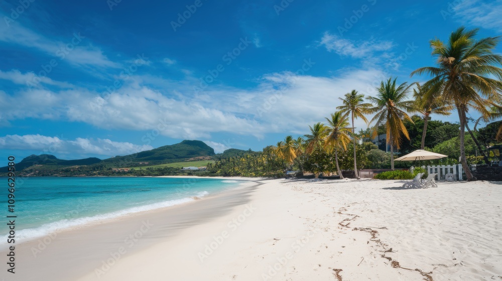 Serene beach with soft white sand, calm turquoise water, and a peaceful sky during a tranquil day by the sea. Serene beach with soft white sand, calm turquoise water, and a peaceful sky during a tranquil day by the sea.