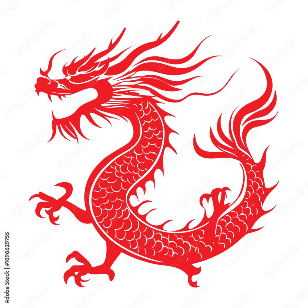 Fototapeta premium Red Dragon with Fiery and Dynamic Design