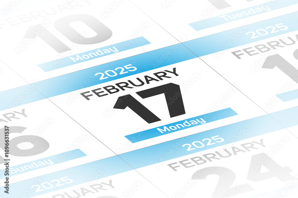 17 February 2025 year date calendar day illustration 17 February 2025 year date calendar day illustration