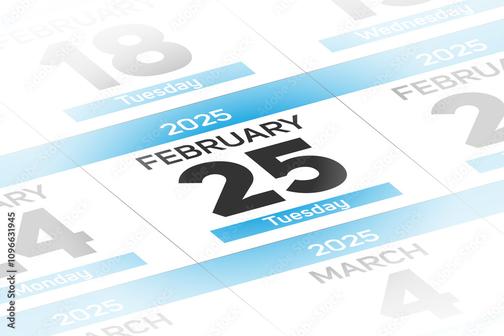 Naklejka premium 25 February 2025 year date calendar day illustration