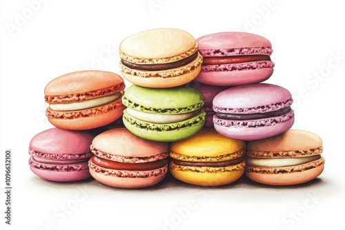 Colorful Cartoon Macarons in Pastel Bakery Setting photo