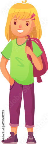 Confident and cheerful student girl carrying a backpack, ready to embark on a new educational journey, symbolizing back to school, learning, and academic success