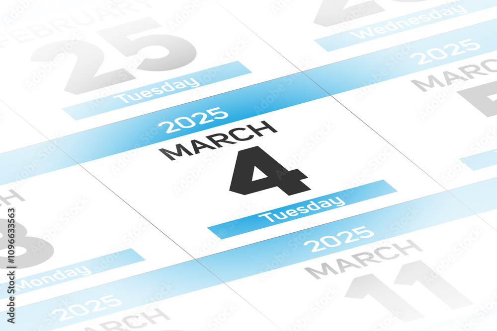 Fototapeta premium 4 March 2025 year date calendar day illustration
