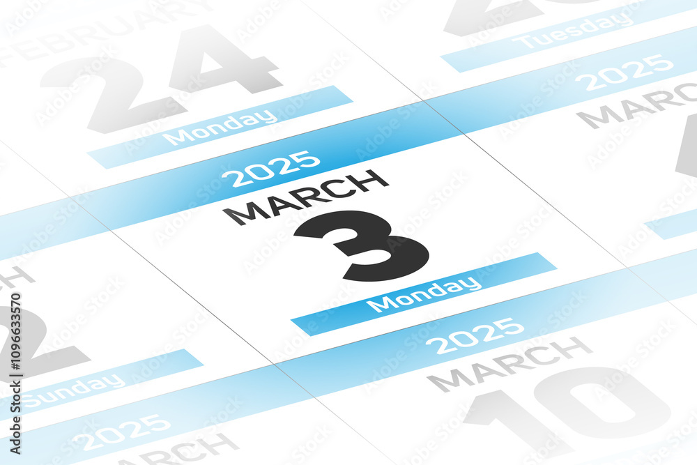 Fototapeta premium 3 March 2025 year date calendar day illustration