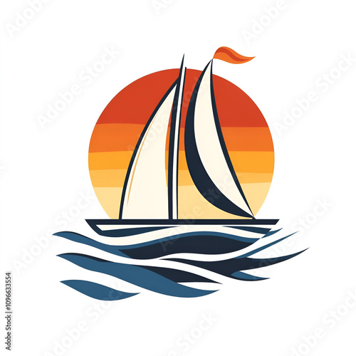 Nautical club emblem design featuring sailboats at sunset graphic art coastal environment creative perspective sailing theme photo