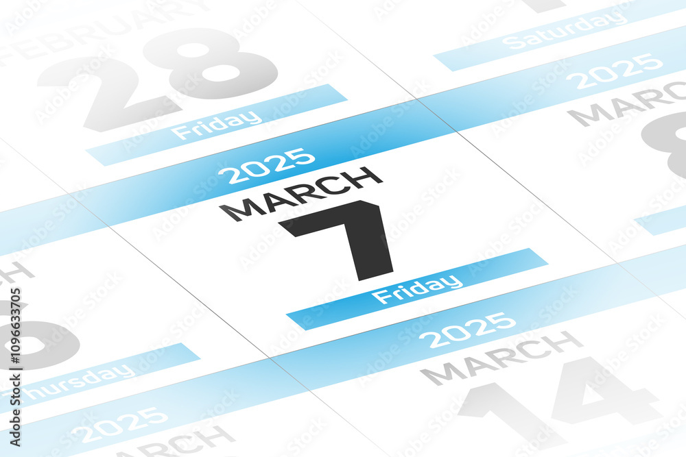 7 March 2025 year date calendar day illustration 7 March 2025 year date calendar day illustration