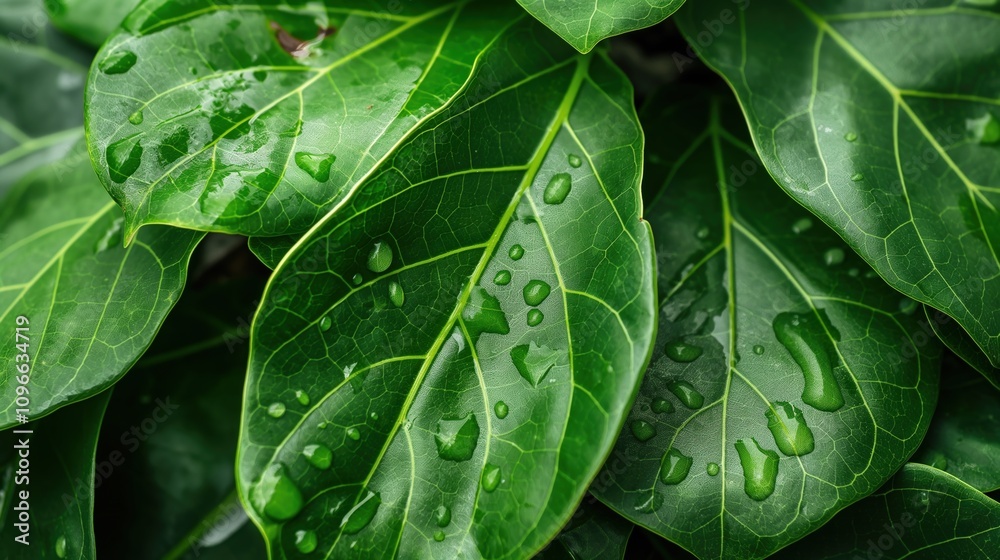 Fototapeta premium Close-up of Dewy Green Leaves
