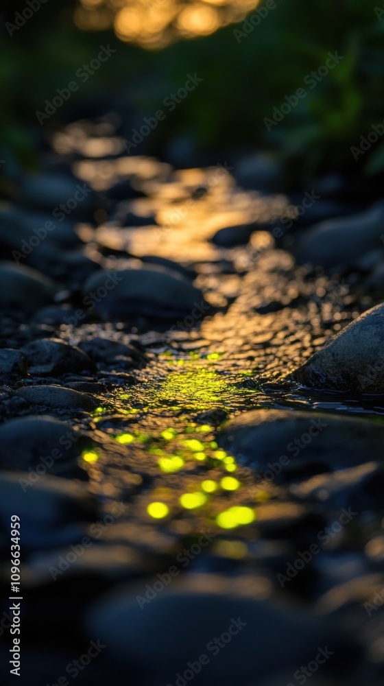 Stream flow over pebbles in nature Stream flow over pebbles in nature