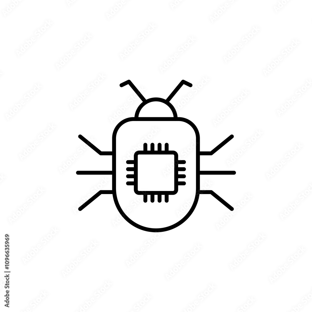 Computer bug vector icon outlined style. Computer bug vector icon outlined style.