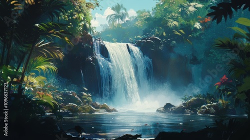 Wallpaper Mural Majestic roaring waterfall tropical forest nature photography vibrant environment scenic viewpoint natural wonder for eco-tourism Torontodigital.ca