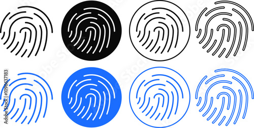 Fingerprint icon set. Security Symbols. mobile dark mode. Finger identity technology concept