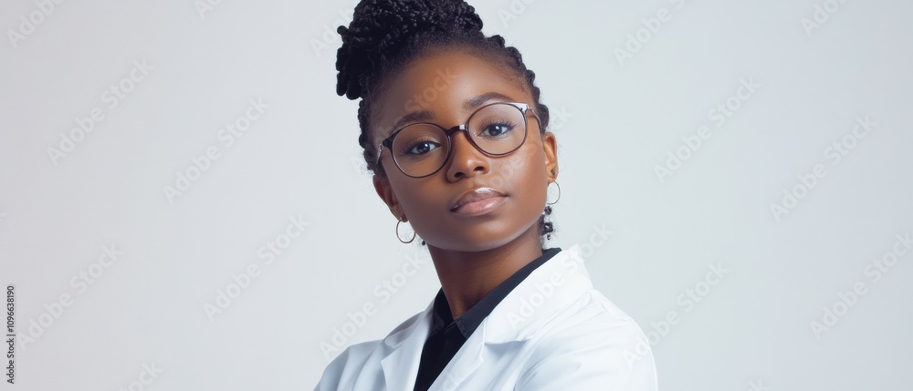 Confident Healthcare Professional in Medical Attire with Glasses
