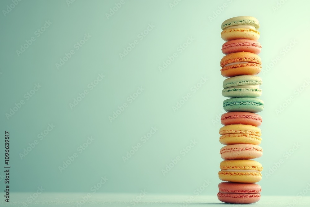 Colorful Macarons Stacked Elegantly on Soft Background