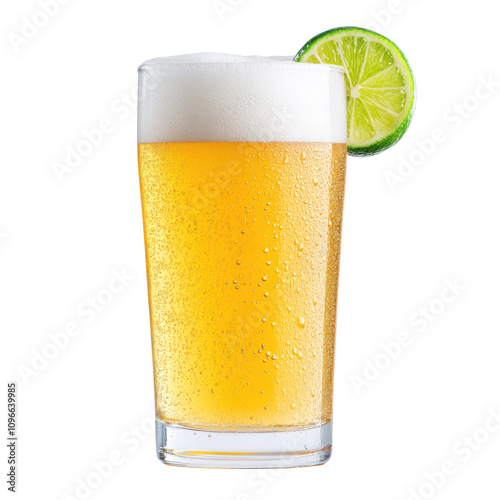 Mexican lager in a pint glass with lime