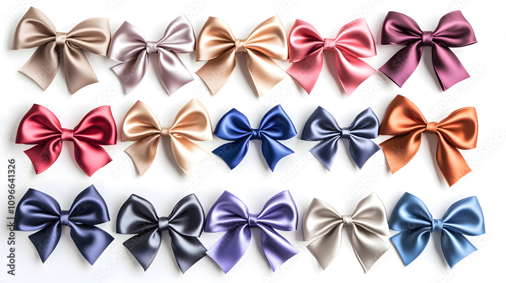 Elegant satin bows in various colors on white background Elegant satin bows in various colors on white background