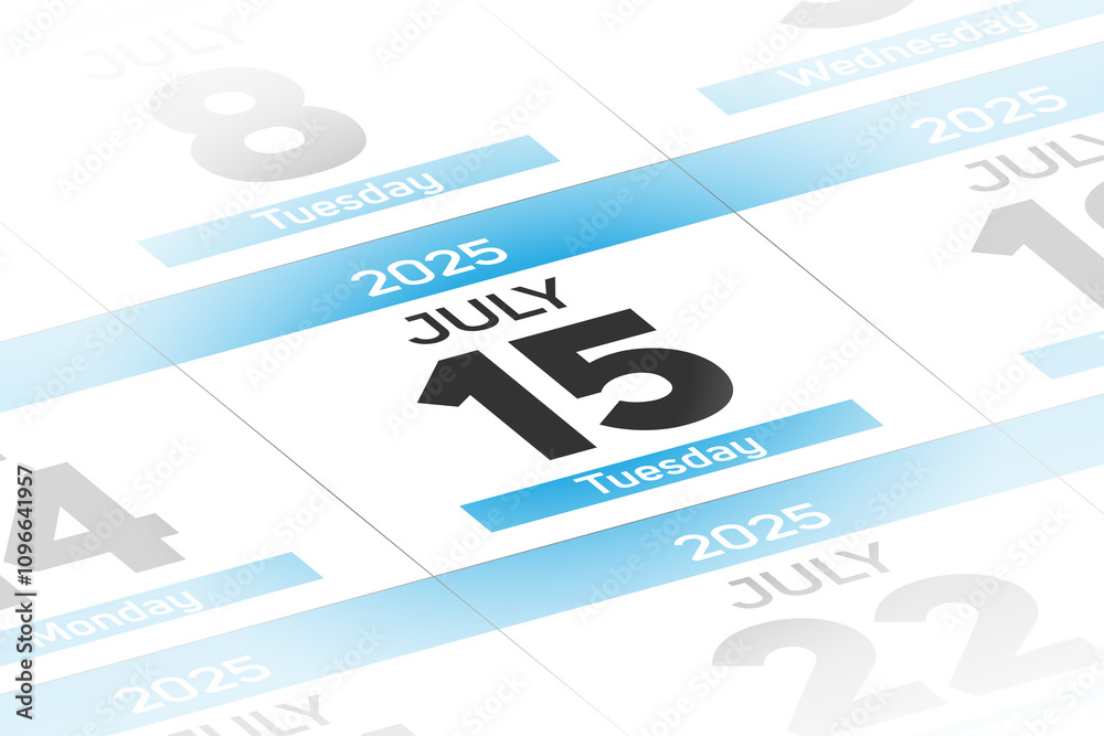 Fototapeta premium 15 July 2025 year date calendar day illustration