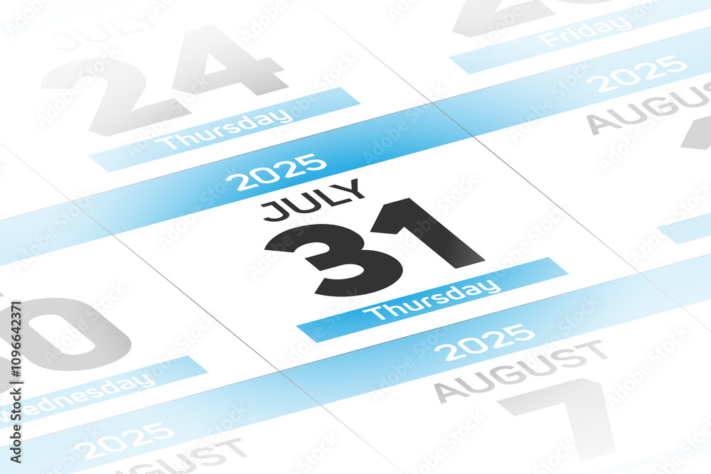 Fototapeta premium 31 July 2025 year date calendar day illustration