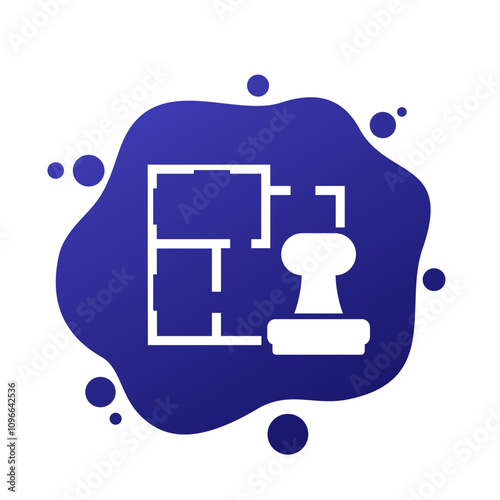 Home plan icon, room layout with a stamp