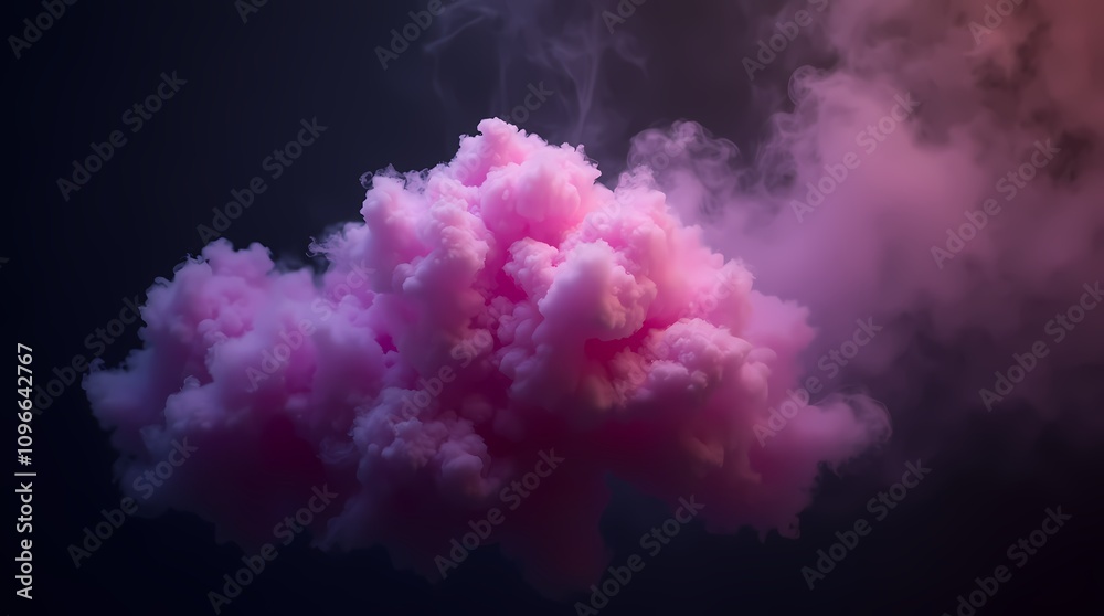 Fototapeta premium Purple and pink fluffy pastel smoke cloud on black background
