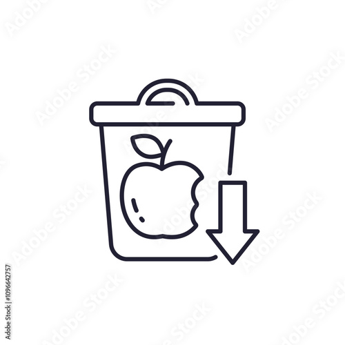 reduce food waste line icon with a trash bin