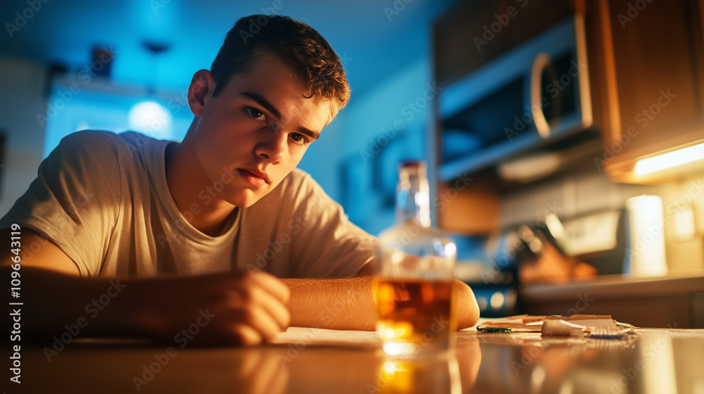 Lost in Thought, a Young Man's Struggle With Loneliness and Addiction at a Cluttered Kitchen Table