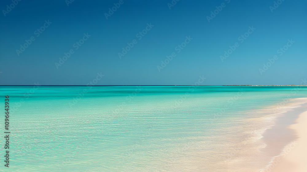 Tranquil Turquoise Ocean Meets Pristine White Sandy Beach on a Sunny Day Tranquil Turquoise Ocean Meets Pristine White Sandy Beach on a Sunny Day