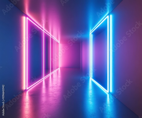 Dynamic Neon Light Corridor - A Futuristic Interior Design