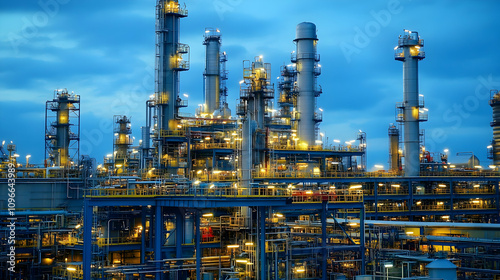 Illuminated Industrial Refinery Complex at Dusk