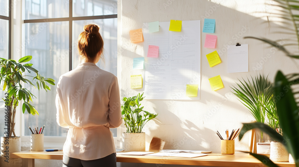 Gazing out the Window, a Woman Contemplates Her Never-Ending To-Do List in Her Bright and Airy Home Office