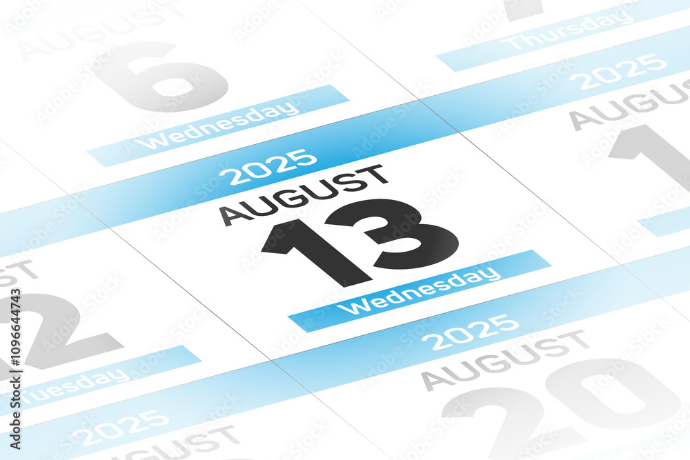 13 August 2025 year date calendar day illustration 13 August 2025 year date calendar day illustration