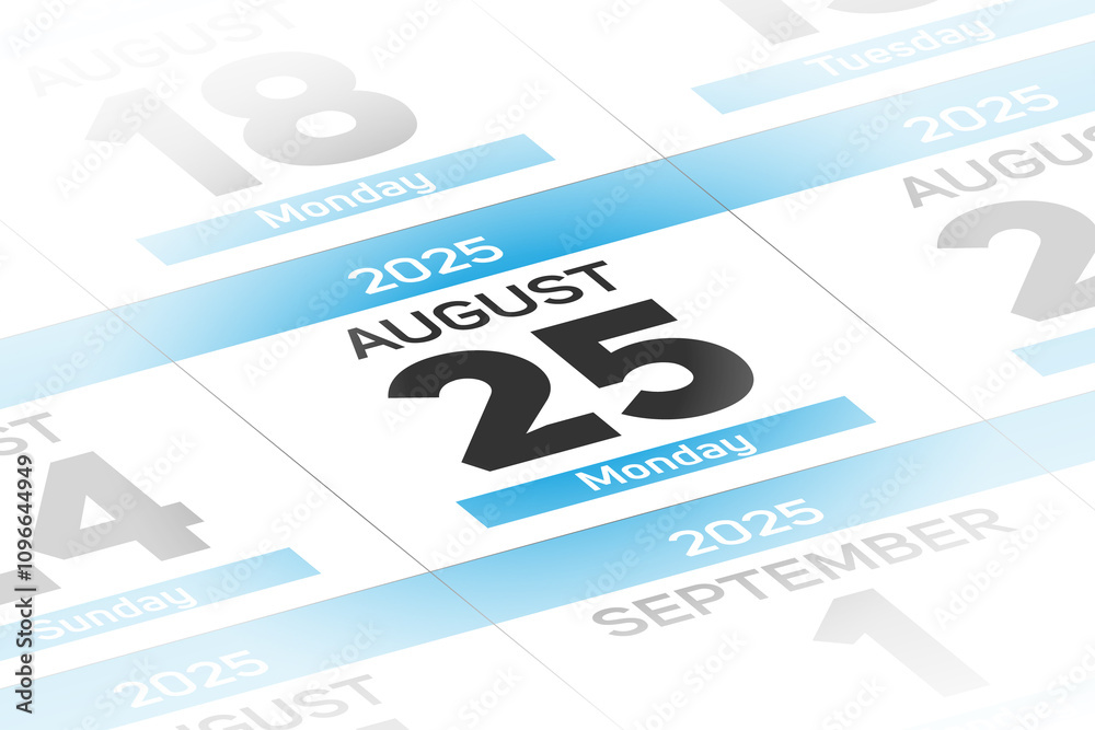 Fototapeta premium 25 August 2025 year date calendar day illustration
