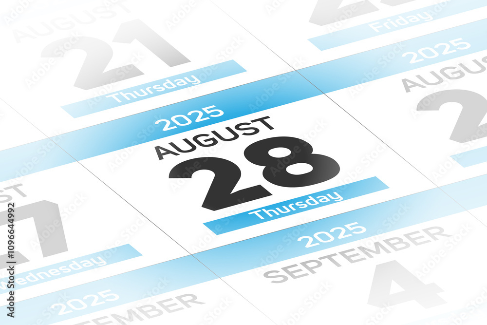 Fototapeta premium 28 August 2025 year date calendar day illustration