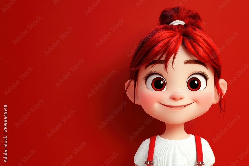 A modern 3D design featuring a smiling girl character with red concept and a monochromatic red background conveys warmth and style. A modern 3D design featuring a smiling girl character with red concept and a monochromatic red background conveys warmth and style.