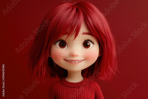 A modern 3D design featuring a smiling girl character with red concept and a monochromatic red background conveys warmth and style.