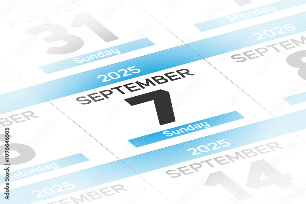 7 September 2025 year date calendar day illustration 7 September 2025 year date calendar day illustration