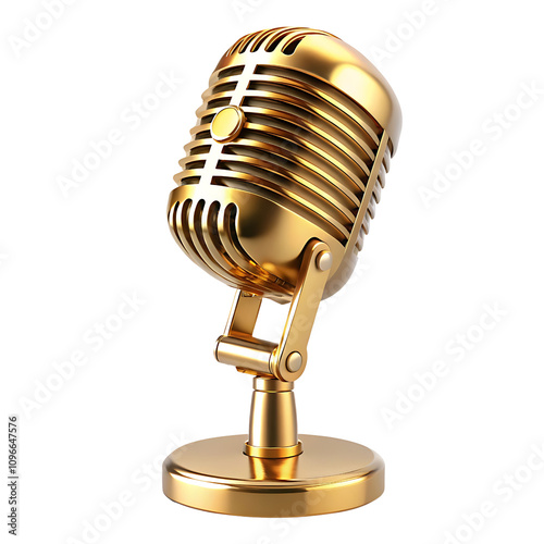 Golden microphone isolated on transparent background