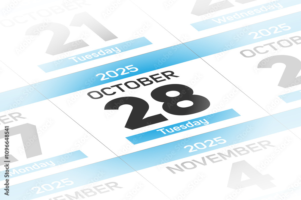 Fototapeta premium 28 October 2025 year date calendar day illustration