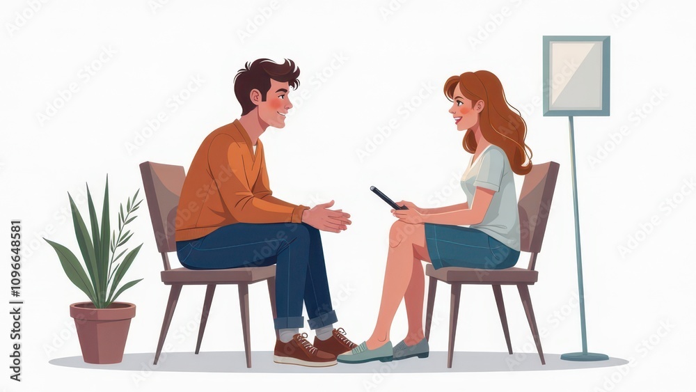 Man talking to his psychologist in the studio, Psychotherapy session Man talking to his psychologist in the studio, Psychotherapy session