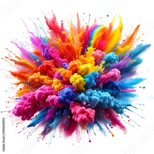 color explosion in rainbow paint isolated on white background