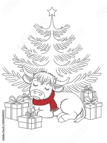 cow and christmas tree coloring  photo