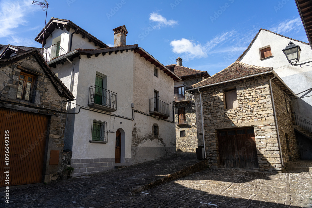 Old town of the beautiful village of Ansó, Pyrenees region, Huesca, Aragon, Spain. Old town of the beautiful village of Ansó, Pyrenees region, Huesca, Aragon, Spain.