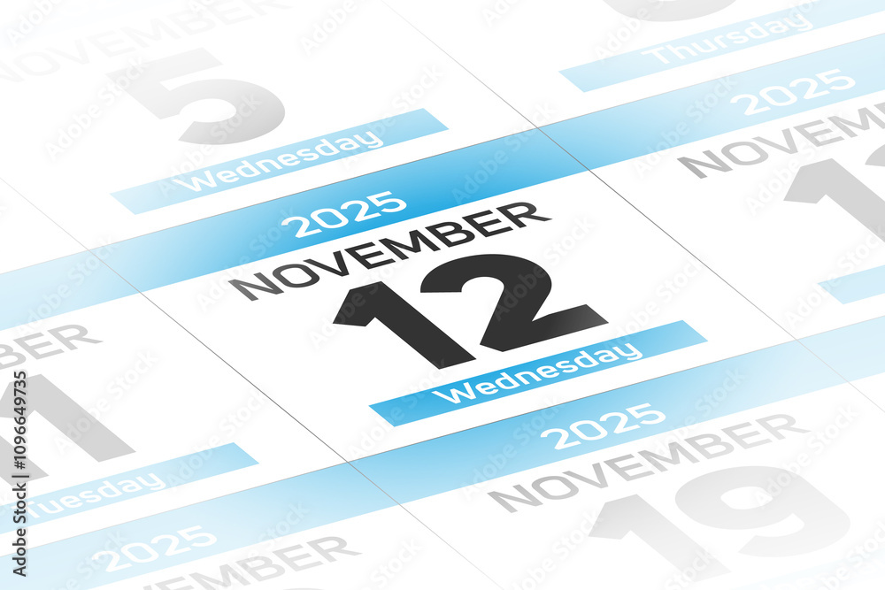 Fototapeta premium 12 November 2025 year date calendar day illustration