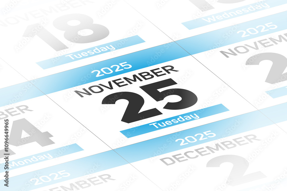 Fototapeta premium 25 November 2025 year date calendar day illustration
