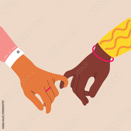 Pinky promise vector concept.Two hands crossed little fingers, promise gesture.Flat design.