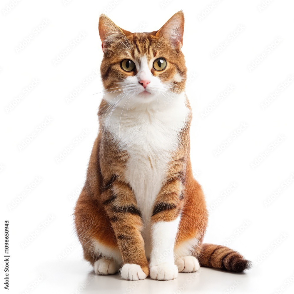 Brown and White Cat Sitting Calmly on Standard Whirz Scale in Indoor Setting. Generative AI Brown and White Cat Sitting Calmly on Standard Whirz Scale in Indoor Setting. Generative AI