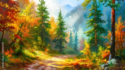 Oil painting an autumn colo...